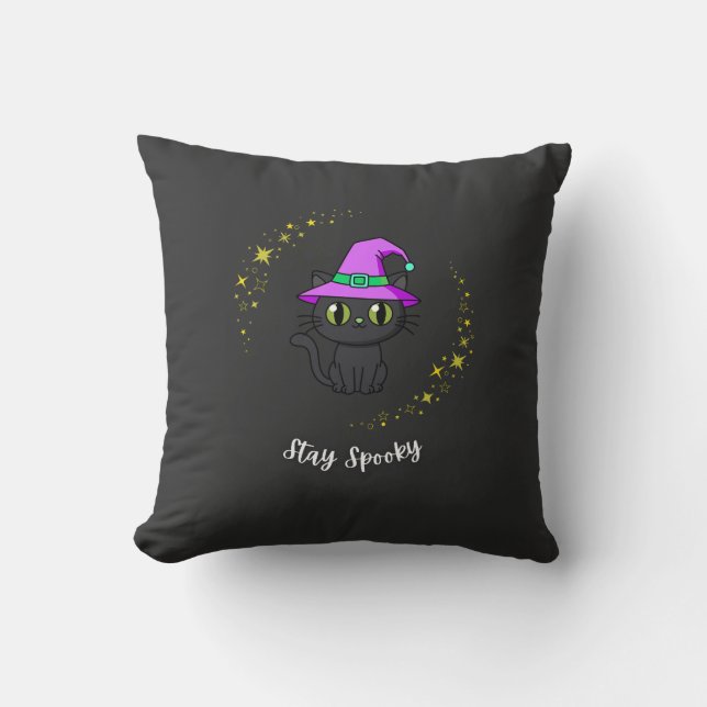 Spooky Magic Witch Hat Halloween T-Shirt Throw Pillow (Front)