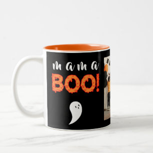 Spooky Mama Boo Orange Halloween Family Photo Two-Tone Coffee Mug
