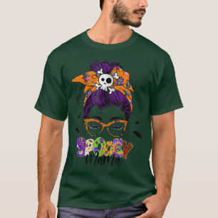 Spooky Mama Costume Funny Halloween Messy Bun Mom T-Shirt