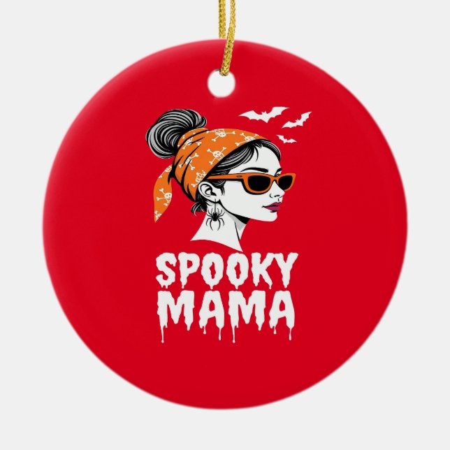 Spooky Mama Halloween Retro Design Ceramic Ornament (Front)