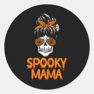 Spooky Mama Lazy Halloween Costume Skull Messy Bun Classic Round Sticker