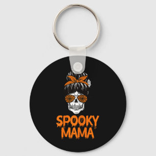 Spooky Mama Lazy Halloween Costume Skull Messy Bun Keychain
