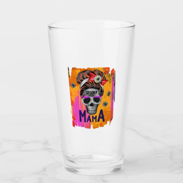Spooky Mama – Messy Bun Skull Glass (Front)
