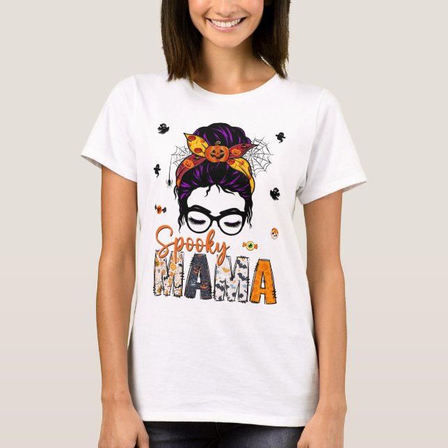 Spooky Mama Mom Halloween Costume Ghost Party T-Shirt (Front)