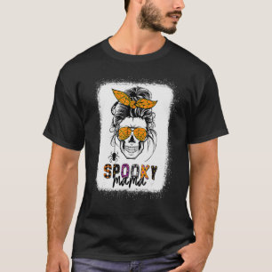 Spooky Mama Skull Halloween Women's Messy Bun Witc T-Shirt