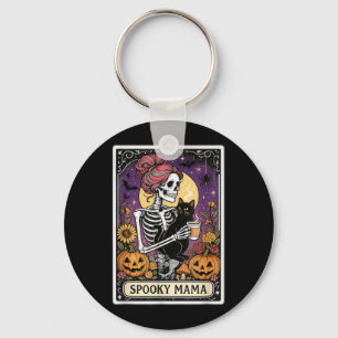 Spooky Mama Tarot Card For Halloween Skull Coffee Keychain