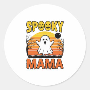 Spooky Mama Vintage Ghost Halloween Shirt Design_1 Classic Round Sticker