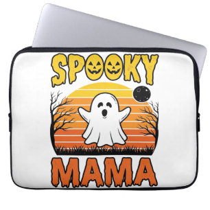 Spooky Mama Vintage Ghost Halloween Shirt Design_1 Laptop Sleeve