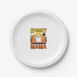 Spooky Mama Vintage Ghost Halloween Shirt Design_1 Paper Plate