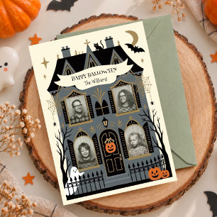 Spooky Mansion Multi Photo Personalized Halloween Holiday Card