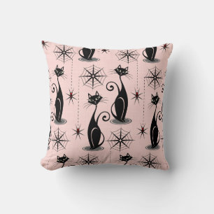 Spooky Meow Retro Atomic Cats Throw Pillow