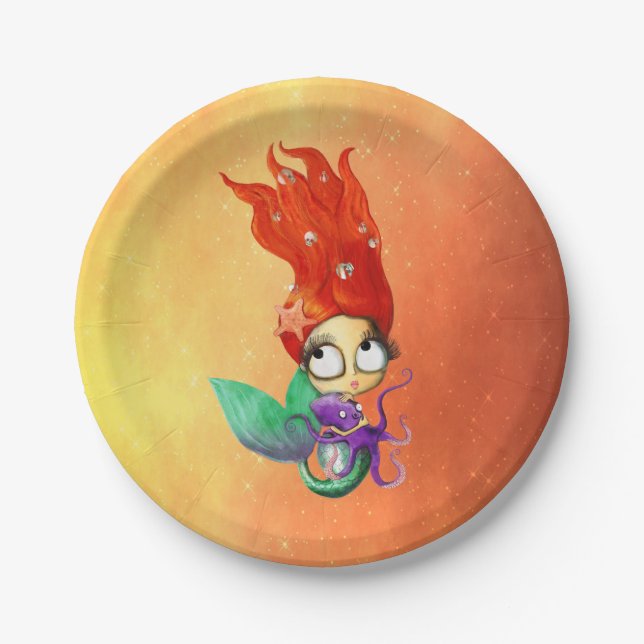 Spooky Mermaid with Octopus Paper Plate (Front)