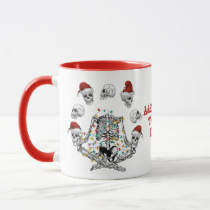 Spooky Merry Christmas Funny Yoga Skeleton Red Mug