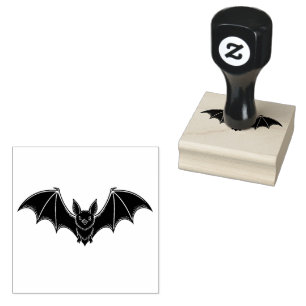 Spooky Midnight Bat Custom Wood Art Rubber Stamp