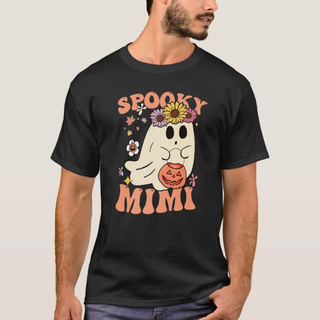 Spooky Mimi Women Floral Ghost Grandma Pumpkin Hal T-Shirt (Front)