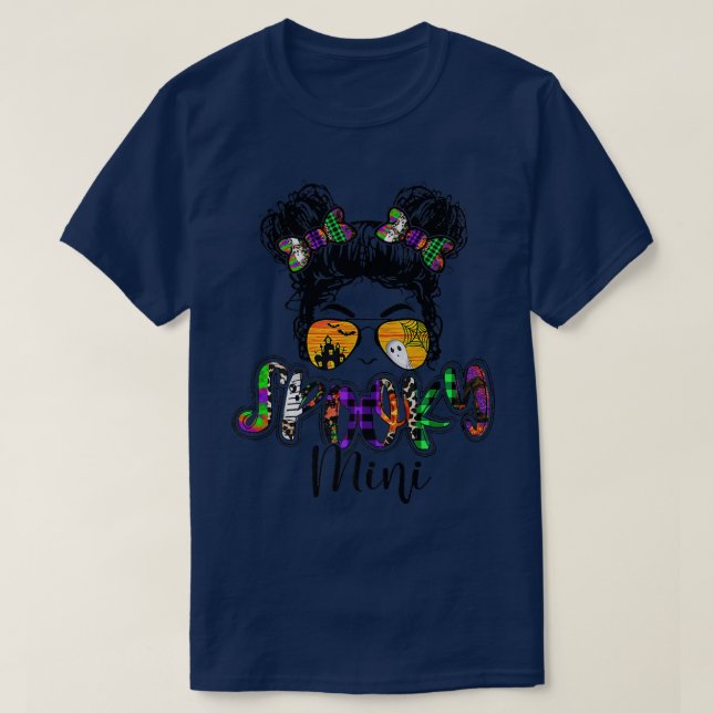 Spooky Mini Halloween Messy Bun Hair Mimi Granddau T-Shirt (Design Front)