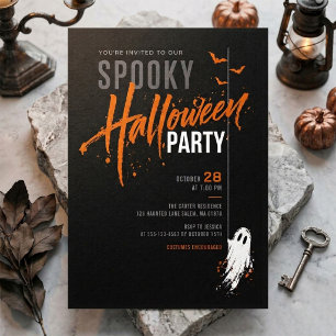Spooky Modern Black and Orange Halloween Party Invitation