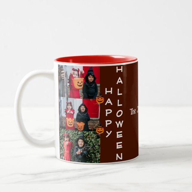 Spooky Modern Halloween Family Three Photo Collage Two-Tone Coffee Mug