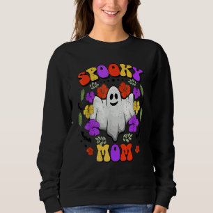 Spooky Mom Groovy Floral Ghost Halloween Retro Sweatshirt