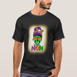 Spooky Mom Messy Bun Skull Halloween Costume Momst T-Shirt