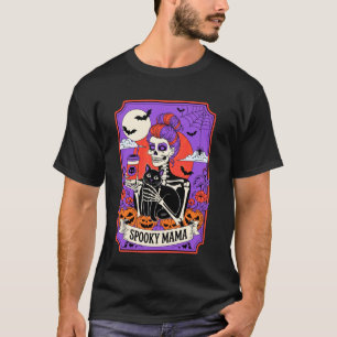 Spooky Mom Skeleton Black Cat Coffee Halloween Pum T-Shirt