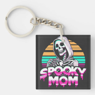Spooky Mom: Vaporwave Skeleton Halloween Mama Keychain