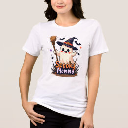 Spooky Mommy Halloween Ghost with Witch Hat  Tri-Blend Shirt