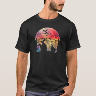 Spooky Moon Cemetery Gates Gravestones Scary Cat & T-Shirt