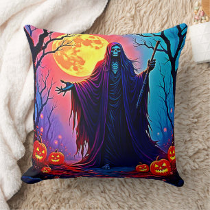 Spooky Moon Death's Call Design Throw Pillow