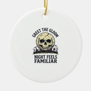 Spooky Moon Skull Halloween Graphic Shirt_1 Ceramic Ornament