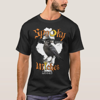 Spooky Moon Witches Algiz Rune Mystical Crow T-Shirt