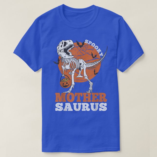 Spooky Mother Saurus Dinosaur Skeleton T rex Pumpk T-Shirt (Design Front)