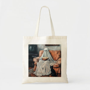 Spooky Movie Night   Ghost and Cat Watching TV Tote Bag