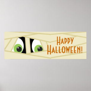 Spooky Mummy Head Halloween Party Banner Poster