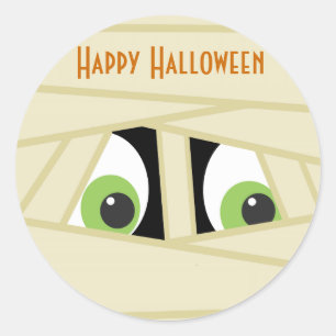 Spooky Mummy Head Halloween Party Sticker
