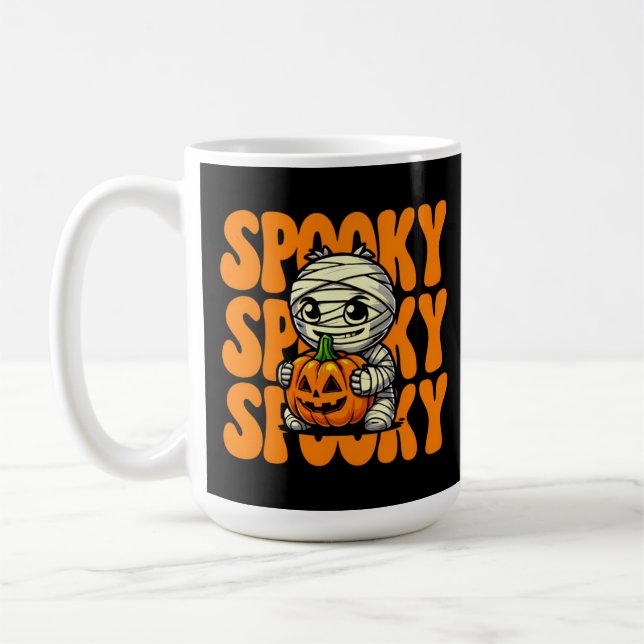 Spooky  Mummy Hugging Pumpkin Halloween Coffee Mug (Left)