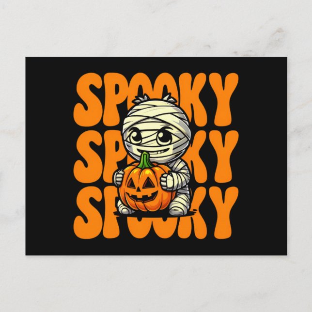 Spooky  Mummy Hugging Pumpkin Halloween Postcard (Front)