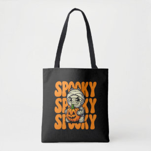 Spooky  Mummy Hugging Pumpkin Halloween Tote Bag