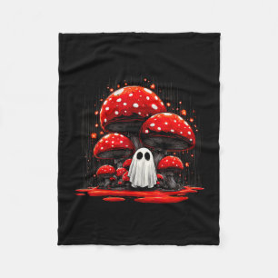 Spooky mushroom forest ghost cottagecore halloween fleece blanket