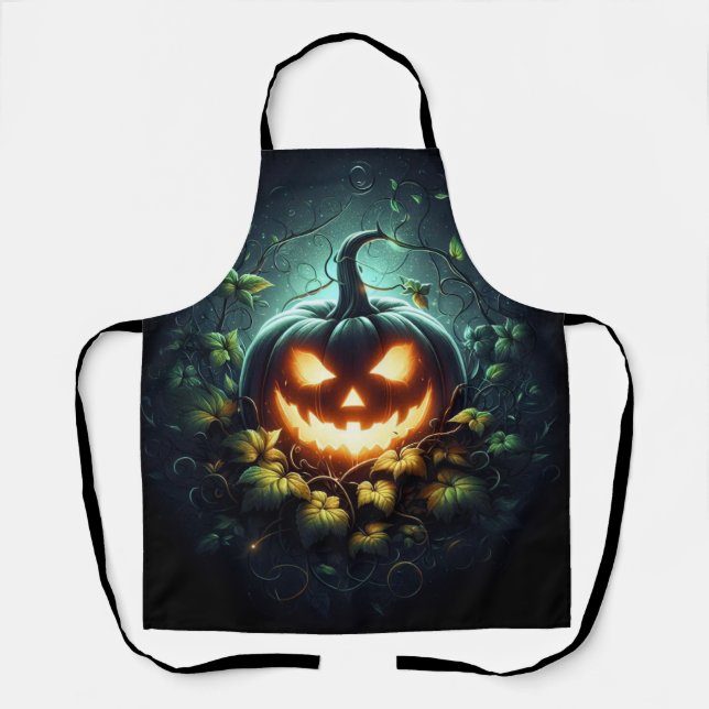 Spooky nature glowing Halloween pumpkin Apron (Front)