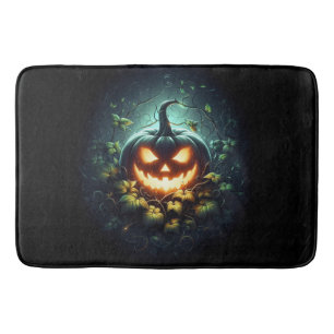 Spooky nature glowing Halloween pumpkin Bath Mat