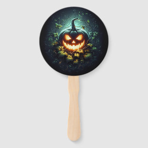 Spooky nature glowing Halloween pumpkin Hand Fan