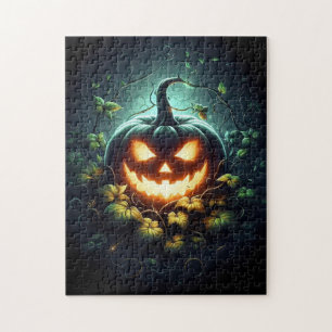 Spooky nature glowing Halloween pumpkin Jigsaw Puzzle