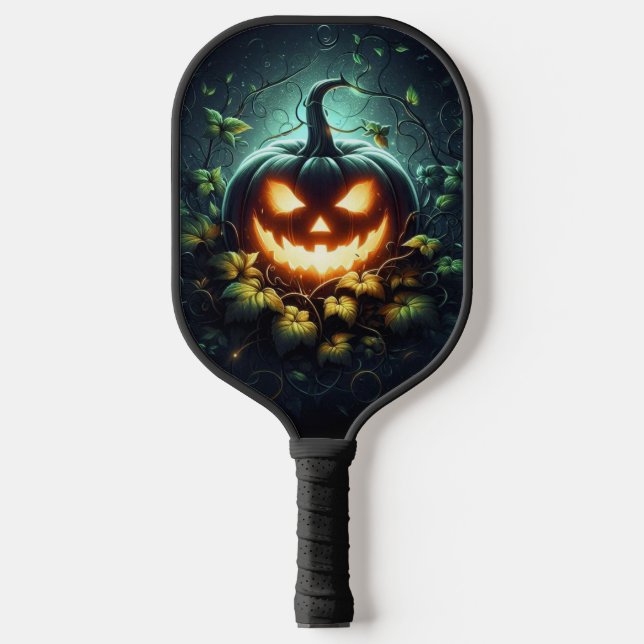 Spooky nature glowing Halloween pumpkin Pickleball Paddle (Front)