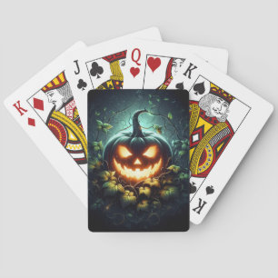 Spooky nature glowing Halloween pumpkin Playing Cards