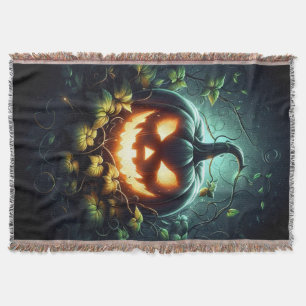 Spooky nature glowing Halloween pumpkin Throw Blanket