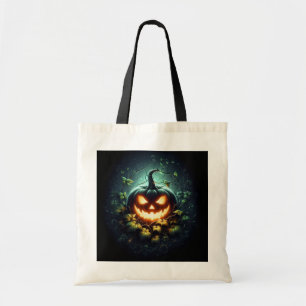 Spooky nature glowing Halloween pumpkin Tote Bag