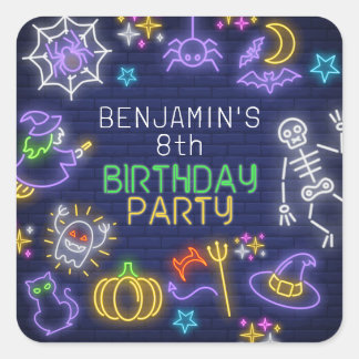 Spooky Neon Any Age Halloween Birthday Square Sticker