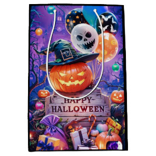 Spooky Neon Glow Happy Halloween Pumpkin Gift Bag