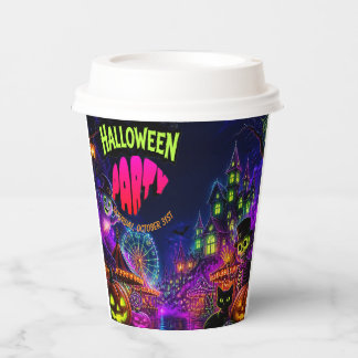 Spooky Neon Halloween Party Paper Cups